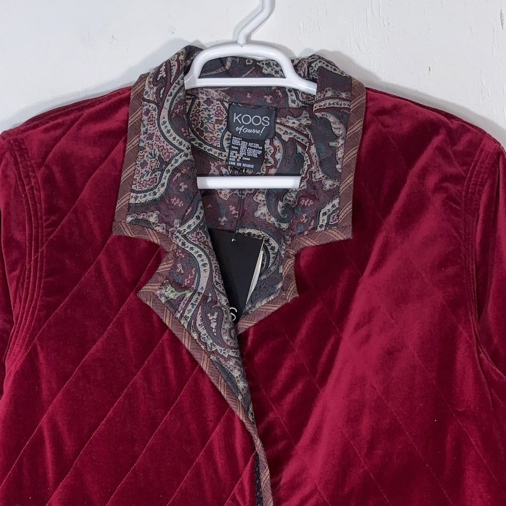 VTG 90s Reversible Paisley Red Velvet Quilted Jacket NEW Womens M Dark Academia